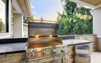 Closeup,View,Of,Opened,Barbecue,Grill,At,Outdoor,Patio